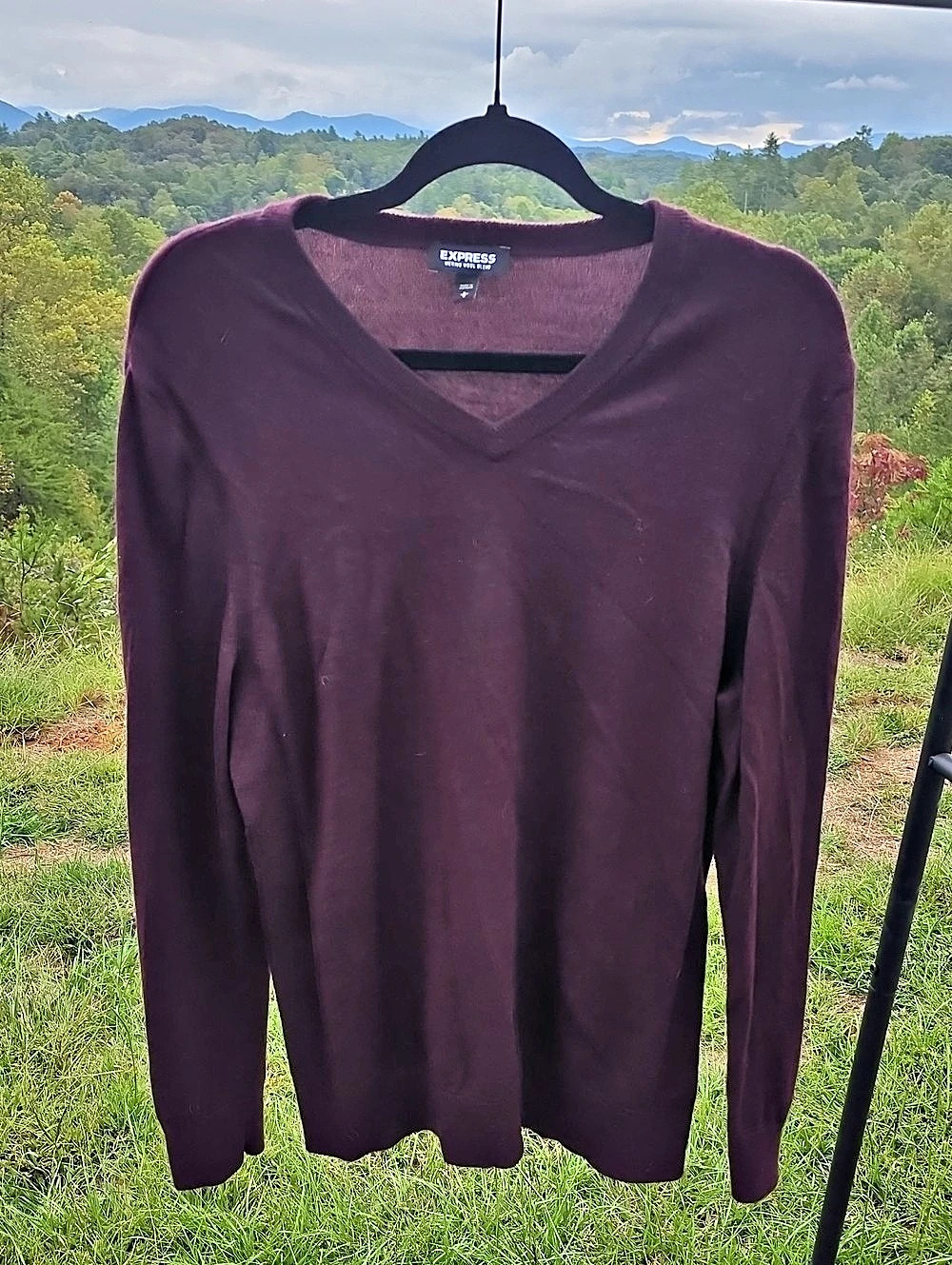 Express Merino Wool Blend V-Neck Sweater Women's Purple Long Sleeve Medium